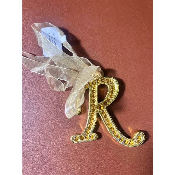 Bombay Company Vintage Amber Jeweled 'R' Letter Initial Christmas Gold Ornaments - Picture 1 of 2
